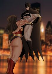 1boy 1girl batman batman_(series) big_ass bruce_wayne couple dc_comics diana_prince female femdom jso male muscular_female muscular_male superhero superhero_costume superheroine taller_girl wonder_woman wonder_woman_(series)