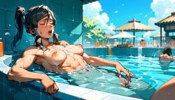 abs ai_generated avatar_legends eyes_closed in_bath in_public in_water korra masturbating moaning muscular_female naked naked_female nickelodeon nicktoons public_bath the_legend_of_korra touching_clit waterbending