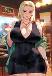 ai_generated blonde_hair cleavage forehead_jewel large_breasts minidress miyuai naruto naruto_(series) tight_clothing tight_dress tsunade