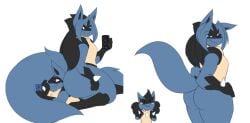 anthro ass big_butt blush breasts canid canine dart(dewwydartz) dewwydarts dewwydartz facesitting female flat_chest fluffy furry generation_4_pokemon hair hourglass_figure huge_ass looking_at_viewer lucario male mammal may_(dewwydarts) may_(dewwydartz) nintendo nude pear_shaped pear_shaped_female phone pokemon pokemon_(species) purple_eyes simple_background sitting_on_person small_breasts tail thick_thighs white_background wide_hips