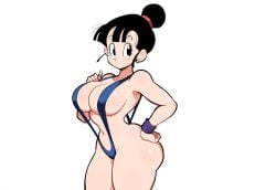 ai_generated big_breasts black_hair chichi dragon_ball dragon_ball_super dragon_ball_z female large_breasts mature_female milf mullon novelai single_hair_bun slingshot_swimsuit