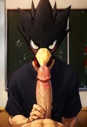 abs ai_generated biceps big_penis blush erection fumikage_tokoyami gay hand_on_penis looking_at_viewer male male/male male_only muscular muscular_male my_hero_academia nude_male penis precum toned_body toned_male twall97 yellow_beak yellow_eyes