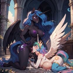 1futa 1girls ai_generated anthro anthro_on_anthro anthrofied balls blue_body blue_fur breasts dark_persona equid equine fellatio friendship_is_magic furry futa_on_female futanari hasbro long_hair my_little_pony nightmare_moon_(mlp) oral penis princess_celestia_(mlp) princess_luna_(mlp) sister sisters white_body white_fur