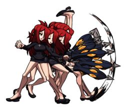 animated attack black_skirt bouncing_breasts breasts clenched_hand cross edit eyebrows eyebrows_visible_through_hair eyelashes going_commando heels kick lipstick necklace parasol parasoul pussy pussy_peek red_eyes skirt skullgirls upskirt vagina video_games