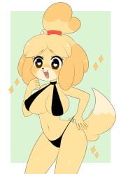 1girls animal_crossing bikini bikini_only female female_only female_solo isabelle_(animal_crossing) nintendo sataenart solo solo_female solo_only