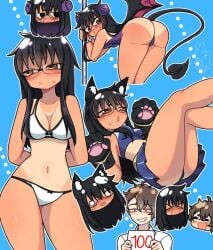 1boy 1girls alternate_universe bikini black_hair cat_ears cat_girl cat_tail catgirl demon_girl demon_horns demon_tail embarrassed glasses hayase_nagatoro long_hair mao_diosa multiple_poses naoto_hachioji_(senpai) nerdy nerdy_female please_don't_bully_me,_nagatoro pose posing standing succubus succubus_costume succubus_horns succubus_tail succubus_wings swimsuit tagme tan-skinned_female tan_body tan_lines tan_skin tanned tanned_female tanned_girl tanned_skin yellow_eyes