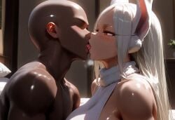 ai_generated blush boku_no_hero_academia bunny_girl dark-skinned_female dark-skinned_male eternalpose faceless_male french_kiss french_kissing kissing mirko my_hero_academia patreon patreon_username pixiv