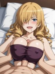 ai_generated aindroidparanoid blonde_hair drooling paizuri paizuri_under_clothes