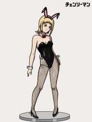 black_leotard blonde_hair chainsaw_man djangoultra fishnet_legwear fishnet_pantyhose high_heels leotard playboy_bunny sawatari_akane