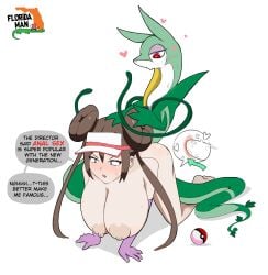 1girls ass big_ass big_breasts breasts breasts breasts_out clothing florida_man girly gloves hat impregnation internal interspecies light-skinned_female light_skin long_hair pokemon pokemon_(species) pokephilia pregnant rosa_(pokemon) serperior snake thighs twintails white_background wide_hips wrapped