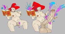 big_breasts blankate blonde_hair book breasts brown_nipples chubby chubby_futanari earrings erection huge_balls huge_cock lipstick nude_futanari original_character penis_expansion precum sagging_balls shocked shocked_expression short_hair sitting spell spellbook witch witch_hat