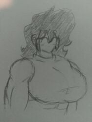 abs big_breasts black_hair breast_outline closed_eyes dud3thatdraws fanart female female_focus female_only happy happy_female marie_(tag-a-long) mime mime_girl mouthless mouthless_female muscle muscle_girl muscles muscular muscular_arms muscular_female original original_art original_artwork sketch