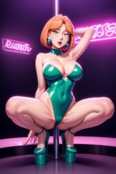 1girls ai_generated big_breasts breasts cameltoe cleavage family_guy female female_only green_leotard latex latex_leotard leotard lois_griffin looking_at_viewer mature_female milf neon_lights neon_sign nightclub novelai platform_heels solo solo_female spread_legs squatting stable_diffusion stage strip_club stripper stripper_pole thick_thighs thighs