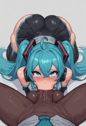 ai_generated big_ass big_penis cuckold dark-skinned_male gwee hatsune_miku huge_ass huge_cock netorare ntr oral thick thick_thighs vocaloid