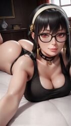 ai_generated ass ass ass_focus bare_shoulders bed bedroom big_ass big_breasts big_butt black_hair breast_press breasts butt_focus choker collarbone female female_focus female_only glasses huge_ass huge_butt large_ass large_breasts large_butt lips lipstick looking_at_viewer lying lying_down lying_on_bed lying_on_breasts lying_on_stomach red_eyes round_ass round_breasts round_butt seducing seduction seductive seductive_body seductive_eyes seductive_gaze seductive_look seductive_mouth seductive_pose seductive_smile selfie shiny shiny_ass shiny_breasts shiny_butt shiny_clothes shiny_hair shiny_skin sky4maleja spy_x_family tank_top thong thong_bikini thong_only thong_panties thong_straps underwear yor_briar yor_forger