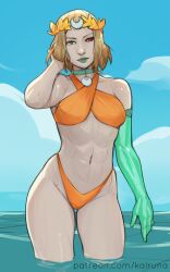 bikini hades_(game) hades_2 heterochromia kalruna melinoe_(hades) orange_bikini short_hair swimsuit