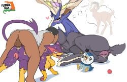 3girls big_ass big_butt breast_feeding breasts breasts_out cum cum_in_pussy cum_inside dark-skinned_male dark_skin deer doggy_style feline florida_man fur furry_female huge_ass huge_breasts huge_cock human interspecies liepard piplup pokemon pokemon_(species) pokephilia puffy_pussy pussy size_difference sucking_nipples white_background xerneas