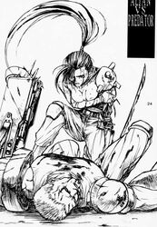 1990s 1997 20th_century alien_vs_predator blood capcom comic dutch_schaefer female funky_animal hiroe_rei linn_kurosawa male monochrome predator_(franchise) sketch violence