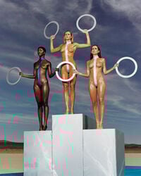 3girls athlete breasts female multiple_girls nipples olympics