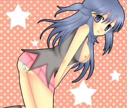 blue_hair breasts clothes color dawn_(pokemon) female female_only hair human kneeling long_hair nipples pokemon side_view solo tagme