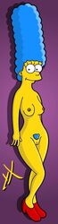 blue_hair breasts color curly_hair exposed_breasts eyes female female_only hair human long_hair looking_at_viewer marge_simpson mouth nipples open_eyes open_mouth pubic_hair shoes skin solo standing the_simpsons yellow_skin yoshix