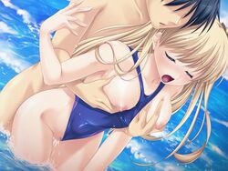 breast_grab closed_eyes cum cum_in_pussy cum_inside ocean swimsuit tied_hair tsundereijou_tachibana_amane_to_bakansu_ai-land_jirojiro_misugi_desu_wa!_kozakuri_shitain_desu_no?_koibito_nan_dakara_suki_ni_nasai! twintails usamimi_mogerumon