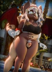 1boy 1girls 3d 3d_(artwork) 3d_model absurd_res alternate_color anthro anthro_focus bandage bandaged_arm bare_shoulders bat bat_wings big_breasts black_clothing black_shirt black_topwear blue_sky bottomless bottomless_anthro bottomless_female bottomless_human bottomless_male breasts clenched_teeth clothed clothing dark_body dark_skin day digit_ring digital_media_(artwork) dreadlocks duo dutch_angle erection fangs female female_anthro female_focus finger_ring furry furry_female genitals geodat64 gloves glowing glowing_eyes green_eyes hair hand_on_another's_belly hand_on_belly handwear hi_res human human_male human_on_anthro interspecies jewelry kailewds long_hair male male/female male_human mammal membrane_(anatomy) membranous_wings mobian mobian_(species) mobian_bat outside palm_tree penis plant pubes red_hairband rouge_the_bat rouge_the_bat_(kailewds) sega sex shirt shocked sky sonic_(series) sonic_adventure_2 sonic_the_hedgehog_(series) standing straight straight_sex surprised teeth thick_thighs thigh_sex topwear tree watermark white_clothing white_gloves white_hair white_handwear white_pubes wide_hips wings