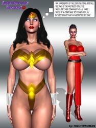 2girls 3d 3d_(artwork) 3d_model 3d_render armband artist_name black_hair blank_expression blank_eyes blank_stare blue_eyeshadow boots brainwashed brainwashing breasts choker corrupted corruption dominatrix dress english english_text eyeshadow female female_only glasses heel_boots heels hypnosis hypnotic_eyes hypnotized large_breasts lipstick makeup mind_break mind_control mindbreak mistress_and_slave no_irises no_pupils personality_change prostitute prostitution red_lipstick red_nails roulette_(dc) sex_slave sideboob simple_background slave text the-hypnoman thick_thighs thigh_gap thighs thought_bubble tiara underboob wonder_woman wonder_woman_(series)
