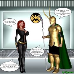 1boy 1girls 3d 3d_(artwork) 3d_model 3d_render armor artist_name avengers avengers_(2012) before_sex black_widow_(marvel) blank_expression blank_eyes blank_stare boots bracelet breasts cleavage dialogue english english_text erect_nipples female heel_boots heels helmet hourglass_figure hypnosis large_breasts loki_(marvel) male marvel marvel_comics master mind_control nipple_bulge no_irises no_pupils red_hair red_nails speech_bubble staff text the-hypnoman wide_hips