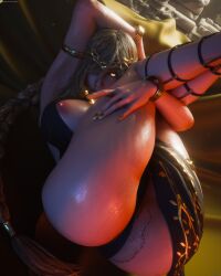 1girls 3d ass blonde_female blonde_hair elden_ring female female_focus female_only fromsoftware glowing_eyes goddess hair_over_one_eye legs_together legs_up light-skinned_female long_hair nipples one_breast_out posing posing_for_the_viewer queen queen_marika_the_eternal solo solo_female solo_focus yorhny