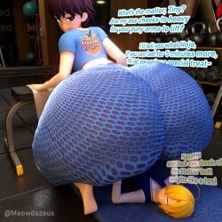1boy 1femboy big_ass big_butt big_lips bubble_butt crop_top gym hojo_(meowdazeus) huge_ass huge_butt lifting_ass looking_back male meowdazeus mocking shirou_(meowdazeus) text tights
