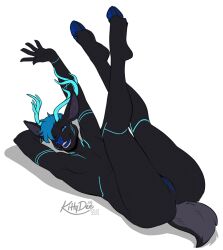 2025 5_fingers anthro antlers anus ass biped black_body black_tail blue_eyes blue_hair cloven_hooves cuntboy deer digital_drawing_(artwork) digital_media_(artwork) fingers genitals hair hi_res hooves horn intersex kittydee looking_at_viewer lying mammal nude nude_anthro nude_cuntboy nude_intersex on_back pussy smile solo tail teeth tongue vulva