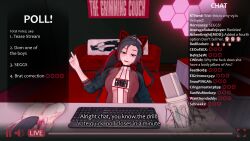 1girls black_hair black_hair_female clothed_female computer female grimmed headset indrick_[artist] livestream red_highlights ruby_rose rwby silver_eyes solo_female stream_chat streaming streaming_setup