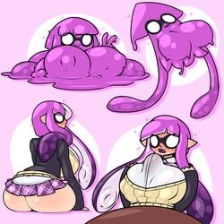 :3 alternate_breast_size ass big_ass big_breasts breasts cleavage dark-skinned_male erection female huge_ass huge_breasts inkling inkling_girl large_breasts limebreaker male nintendo no_eyes no_panties open_mouth owo paizuri penis purple_hair purple_ink school_uniform serafuku splatoon straight thick_thighs