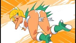 1girls all_fours ass bimbo ganguro green_eyes gyaru koopa koopa_girl mario_(series) minus8 minus8_(smb_enemies) open_mouth panties personification ripped_clothing solo yoshi's_island