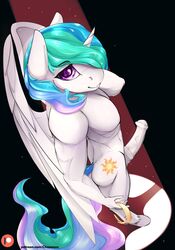 2019 alicorn anthro ass chapaevv cutie_mark digital_media_(artwork) equine erection friendship_is_magic hair hi_res horn horse looking_at_viewer male mammal my_little_pony nipples nude patreon penis prince_solaris_(mlp) princess_celestia_(mlp) rule_63 simple_background smile solo standing unicorn wings