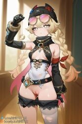 1girls ai_generated blonde_hair boosty_username bottomless breasts female female_only genshin_impact hoyoverse hypnosis jahoda_(genshin_impact) kirill782 long_hair looking_at_viewer mihoyo mind_control pendulum short_shorts shorts_pull solo solo_female stable_diffusion telegram_username thighs torn_clothing torn_stockings watermark