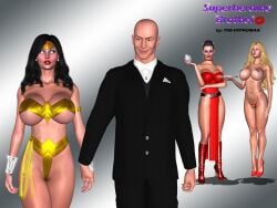 1boy 3d 3d_(artwork) 3d_model 3d_render 3girls alien alien_girl alien_humanoid armband bald bald_male bimbo black_hair blank_expression blank_eyes blank_stare blonde_hair blue_eyeshadow blue_nails boots bracelet brainwashed brainwashing choker corrupted corruption dc dc_comics dress earrings eyeshadow female food_tray green_eyes heel_boots holding holding_hands holding_object hypnosis hypnotic_eyes hypnotized kryptonian lasso lasso_of_truth lex_luthor lipstick makeup male mind_break mind_control mindbreak navel nipples no_irises no_pupils panties pasties personality_change pink_lipstick red_lipstick red_nails roulette_(dc) simple_background slave supergirl superman_(series) the-hypnoman tiara topless topless_female waiter_tray wine_glass wonder_woman wonder_woman_(series)
