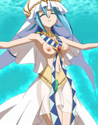 1girls accessories aqua_background aqua_hair armpits artist_request blue_hair capelet closed_eyes dress edit egyptian_clothes egyptian_dress egyptian_necklace female female_only hat kamishiro_rio light_blue_hair long_hair looking_up medium_breasts multicolored_hair navel necklace nipples nude priestess princess ribbon rio_kamishiro solo thin_waist traditional_clothes transparent_clothing vagina veil white_dress white_headwear yu-gi-oh! yu-gi-oh!_zexal