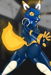 android anthro anus ass breasts domestic_cat e621 esix felid feline felis female hi_res looking_at_viewer looking_back machine mammal mascot nipples nude open_mouth pussy robot smugguu solo thick_thighs tongue wide_hips yellow_eyes