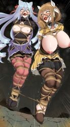 1boy 1femboy 1girls artist_name bagelbomb blue_hair bondage both_sexes_in_same_situation bouncing_breasts bound bound_arms bound_legs bound_together bound_wrists braid breasts breasts_out brown_eyes brown_hair busty coffle collar crotch_rope female femboy fire_emblem goldmary_(fire_emblem) harness_ball_gag harness_gag helpless helpless_female hopping male malesub rope rope_bondage rosado_(fire_emblem) scared skirt stockings submissive_female submissive_male tight_clothing