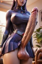 1futa ai_generated balls blackfire bound breasts clothed clothing dick_out dustyfutaai erection fantasy female futa_only futanari huge_balls huge_cock intersex large_breasts large_penis light-skinned_futa light_skin penis solo solo_focus solo_futa