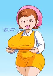 1girls apron areolae big_breasts black_eyes breasts brown_hair clothed cooking_mama female female_only holding huge_ass huge_breasts human mama_(cooking_mama) milf mob_face mother nintendo saliva shirt short_hair smile solo sovietmarmalade thick_thighs tongue_out wide_hips