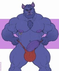 anthro balls bara barazoku bat beard boner erection facial_hair furry male male_only muscles muscular nipple_piercing penis solo solo_male thong tylerstark underwear