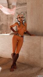 1girls 3d ahsoka_tano alien belt boots casual clone_wars dc15-a desert female female_only footwear gloves hand_on_hip handwear jedi jedi_padawan lightsaber looking_at_viewer naked orange_body orange_skin pussy sand solo standing star_wars tactical_nudity the_clone_wars:_season_one togruta weapon