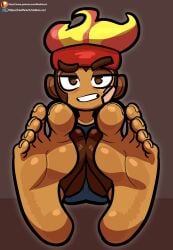 1girls 2021 2d 2d_(artwork) 2d_artwork alternate_version alternate_version_available background bandage bloons_td_6 bloons_tower_defense brown_background brown_body brown_eyes brown_eyes_female brown_fur clothed clothed_female clothing eyelashes feet feet_out feet_up female female_focus female_only foot_fetish foot_focus foot_out gwendolin gwendolin_(bloons_tower_defense) haplorhine headband headwear monkey monkey_girl ninja_kiwi primate reathroch red_hair sfw simple_background thick_thighs tomboy yellow_hair
