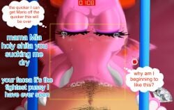 birdo_(character) blackmail bodily_fluids bow_ribbon drooling duo english_text fellatio human humanoid intersex intersex/male male mammal mario mario_bros nintendo oral pantyking penile pink_body profanity prostitution saliva sex sweat sweatdrop tail tail_motion tailwag tears text