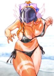 1girls angel angewomon bikini black_bikini digimon gerusyu helmet_over_eyes hourglass_figure huge_breasts shiny_skin skindentation slim_waist stomach tan tan_body tan_markings thick_thighs thighs thin_waist voluptuous wide_hips wings