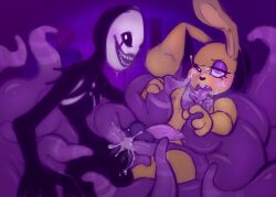 ahe_gao anal anal_sex anthro anthro_penetrated balls blush bodily_fluids bow_tie cum cum_in_ass cum_inside cum_on_face digital_drawing_(artwork) digital_media_(artwork) duo ejaculation erection five_nights_at_freddy's five_nights_at_freddy's:_help_wanted five_nights_at_freddy's_4 genital_fluids genitals glitchtrap hi_res humanoid humanoid_genitalia humanoid_on_anthro humanoid_penetrating humanoid_penetrating_anthro humanoid_penetrating_male humanoid_penis lagomorph leporid looking_at_viewer looking_pleasured male male/male male_penetrated male_penetrating male_penetrating_anthro male_penetrating_male mammal monster nightmarionne_(fnaf) one_eye_closed open_mouth penetration penile penile_penetration penis penis_in_ass purple_eyes rabbit scottgames sex sharp_teeth teeth tentacle tentacle_in_ass tentacle_penetration tentacle_sex tentacles_on_male tongue tongue_out xxkandibunzxx