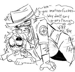 angry_face doodle femmedic genderswap_(mtf) hard_on lobotomy medic_(team_fortress_2) no_reflection slapping_ass slapping_butt sniper_(team_fortress_2) team_fortress_2